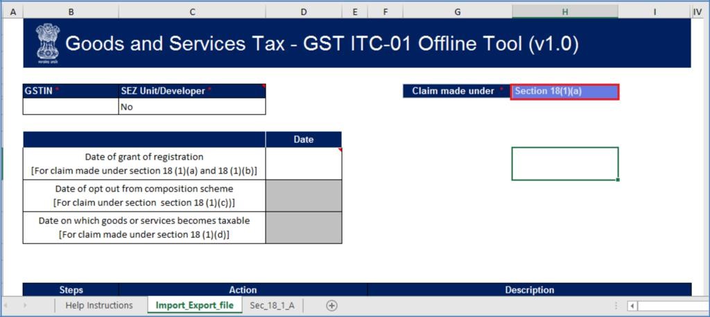 Step 4- Form GST ITC-01 Offline Tool