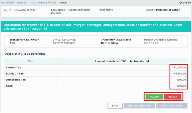 Step 4-Transfer of Matched Unutilised Input Tax Credit