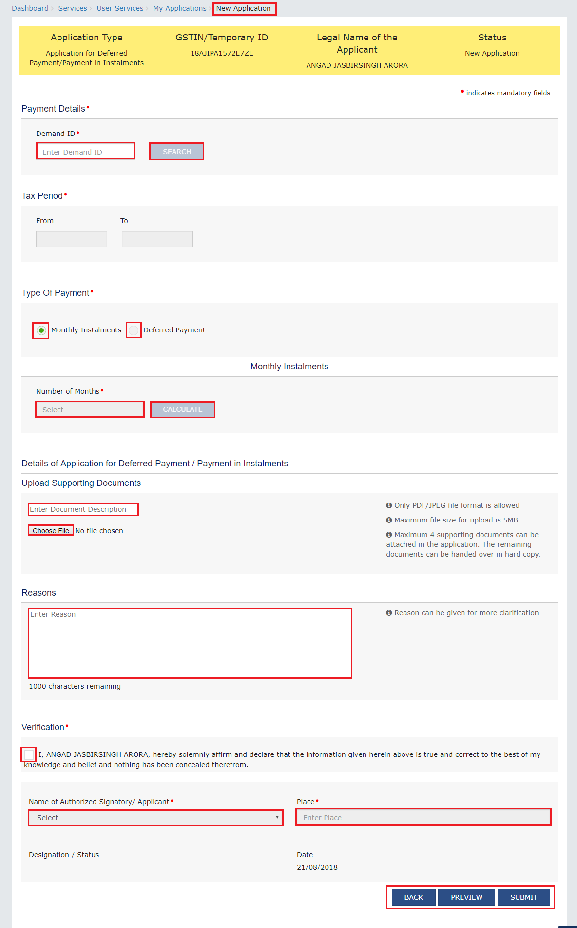 Step 5-Applying for Deferred Payment of GST