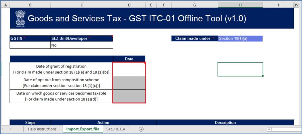 Step 5- Form GST ITC-01 Offline Tool