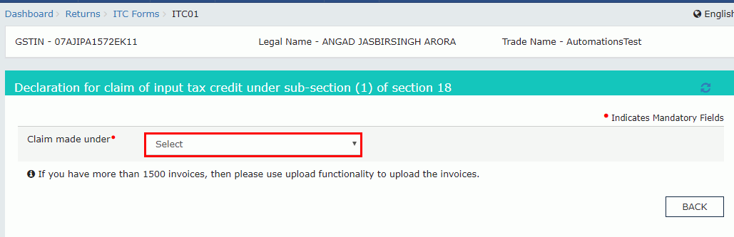 Step 5-GST Form ITC-01