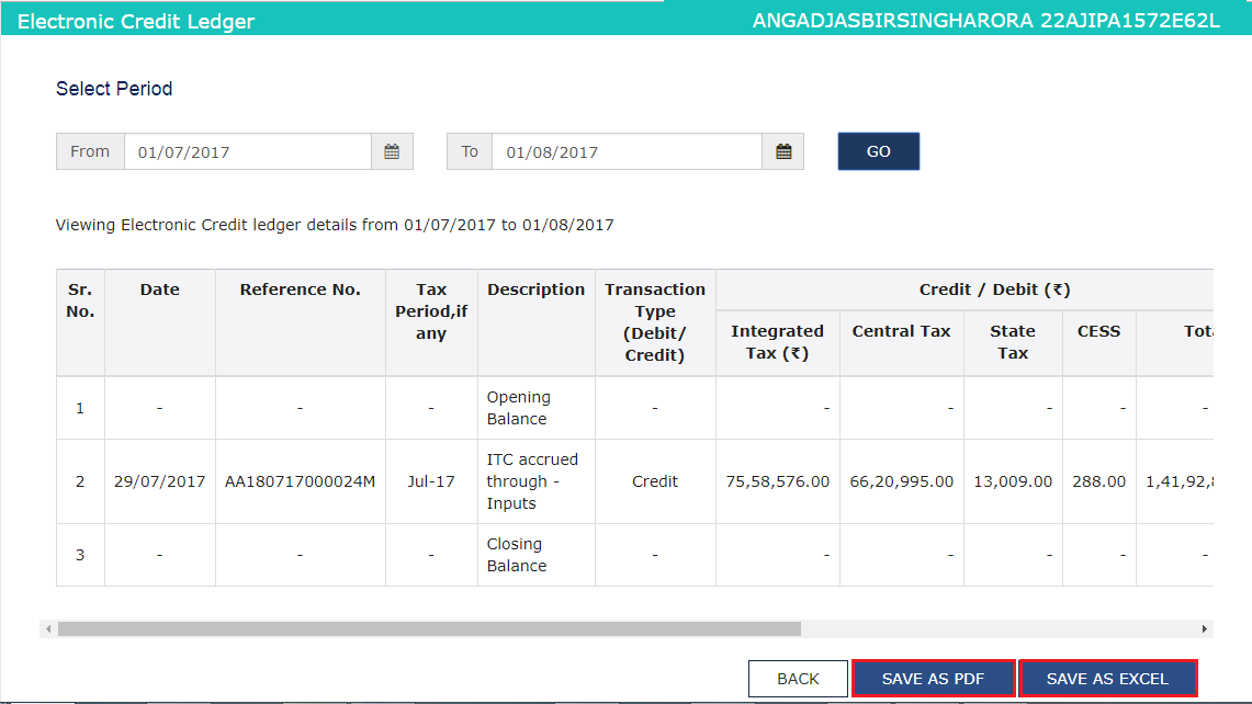 Step 6- Electronic Credit Ledger