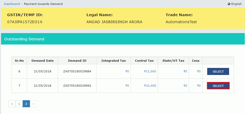 Step 6-ITC for Payment of GST Demand