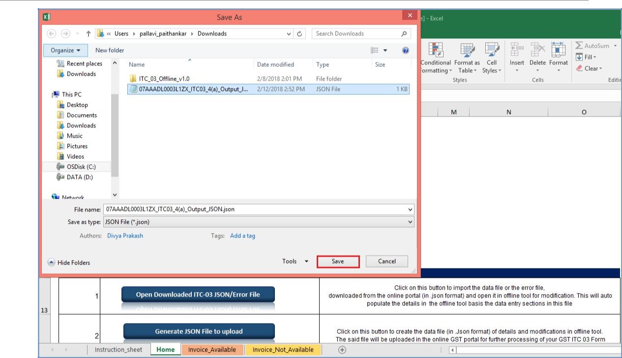 Step 7- Offline Filing of Form GST ITC-03