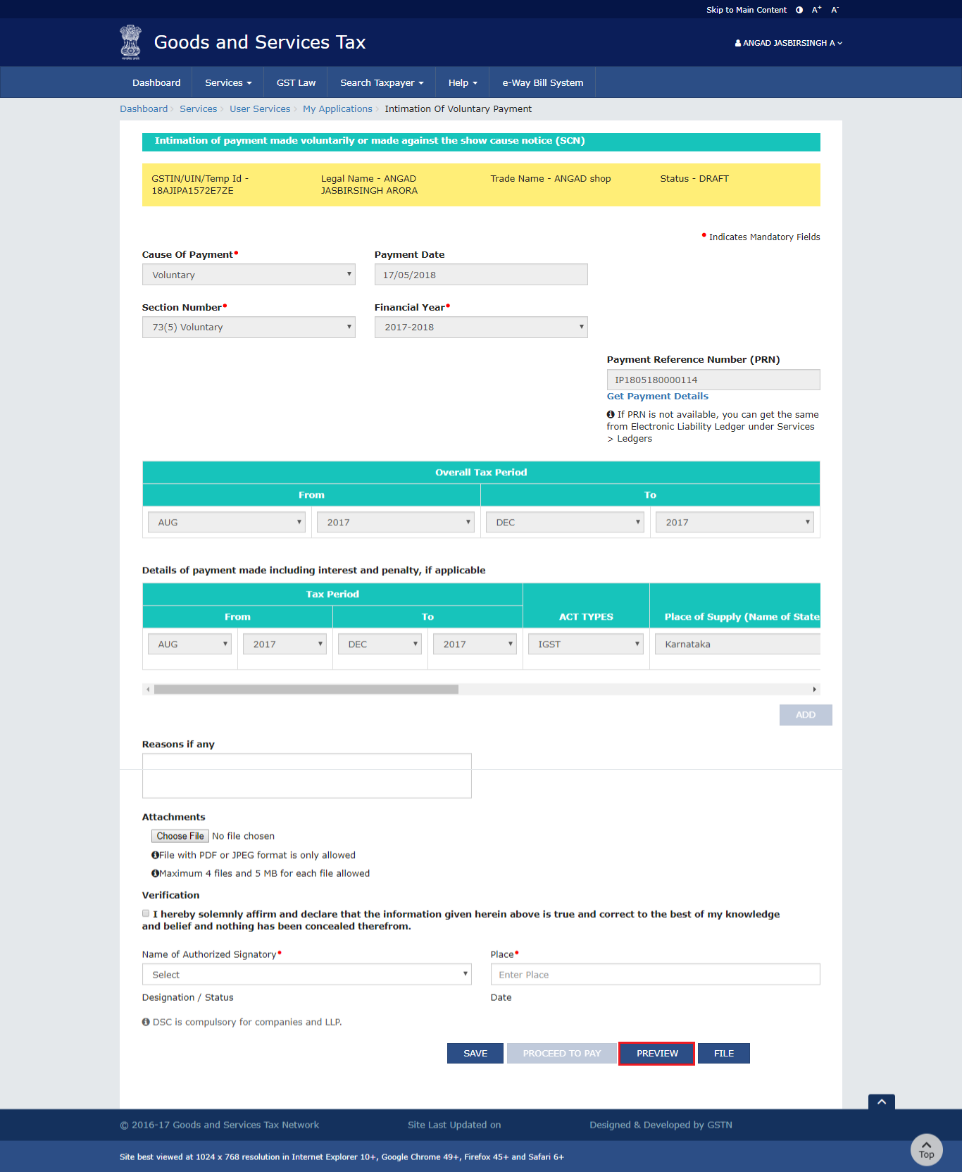 Step 7-Voluntary Payment of GST