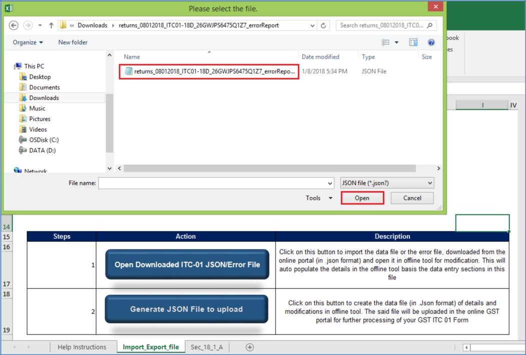 Step 9- Form GST ITC-01 Offline Tool