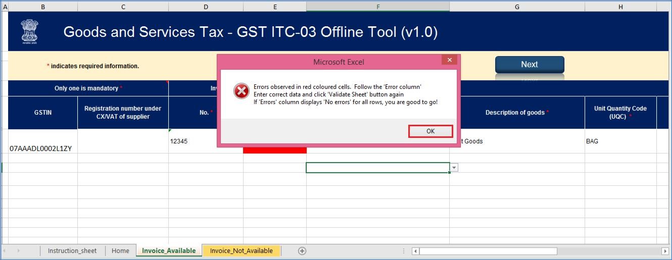 Step 9b- Offline Filing of Form GST ITC-03