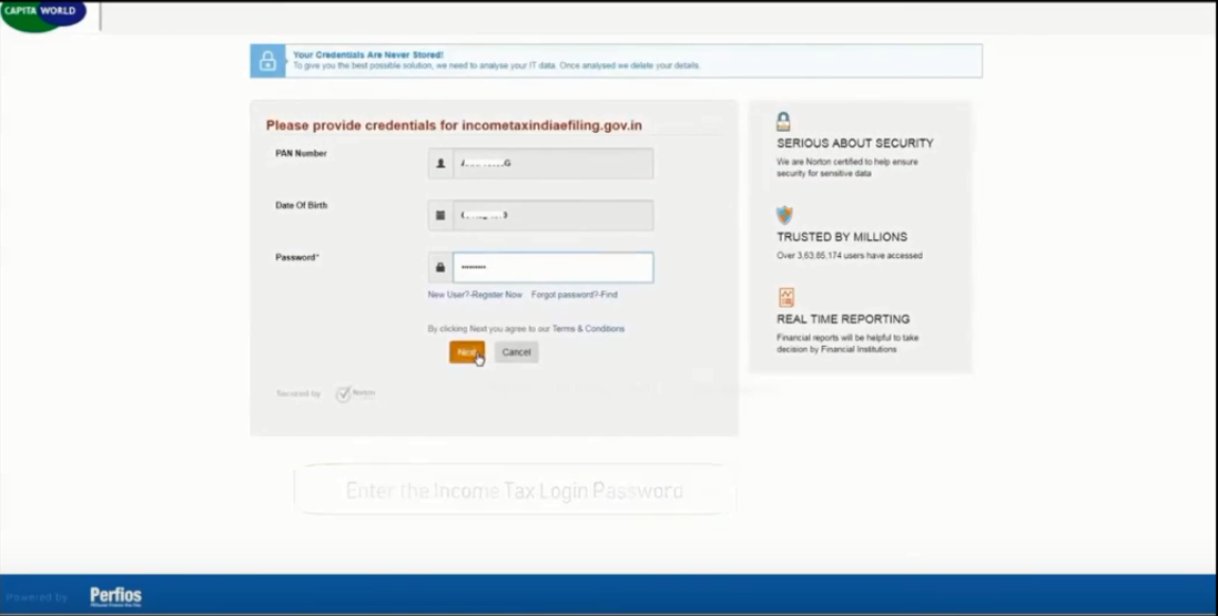 Income tax login in password