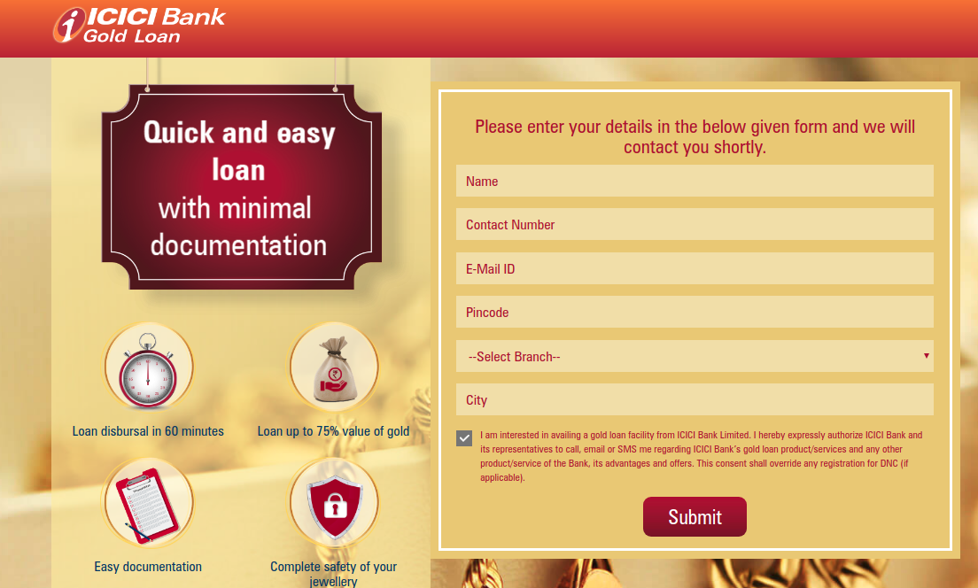 Icici Gold Loan Processing Fee