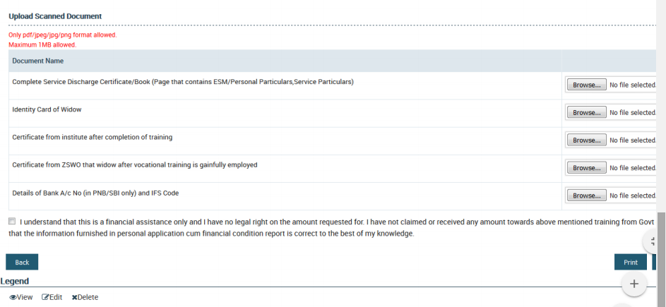 Scheme for Financial Assistance to Vocational Training - Upload Documents