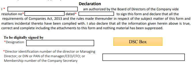 Declaration of authorisation