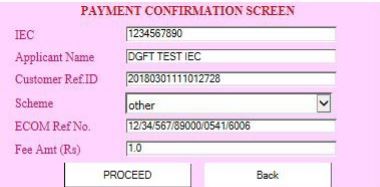 Application for Free Sale and Commerce Certificate - Payment Confirmation