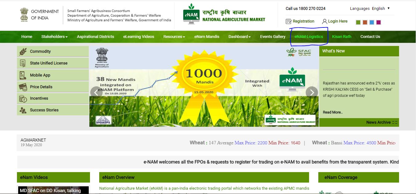 New Features of e-NAM Platform – Home Page