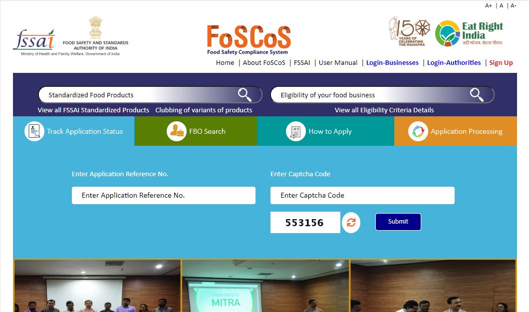 Food Safety and Compliance System (FoSCoS) - Home Page