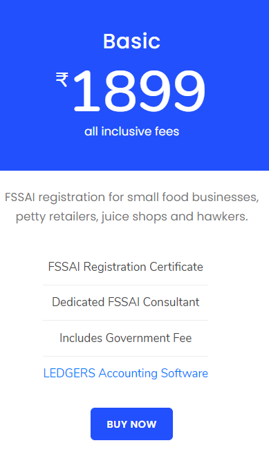 FSSAI Registration Basic Pricing Plan