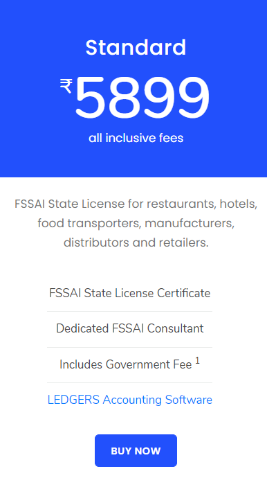FSSAI Registration Standard Pricing Plan