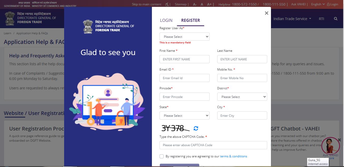 Online e-Certificate Management System for Imports - DGFT User Registration