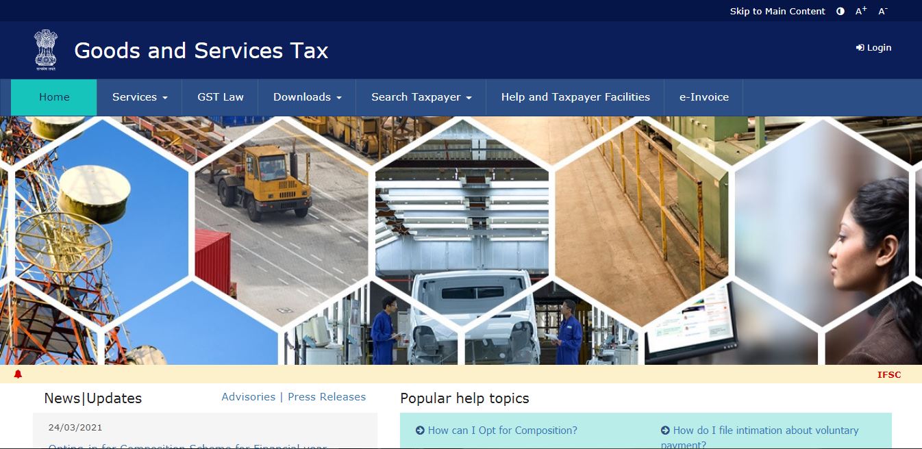 Opting-in for Composition Scheme for the Financial year 2021-2022 - Home Page