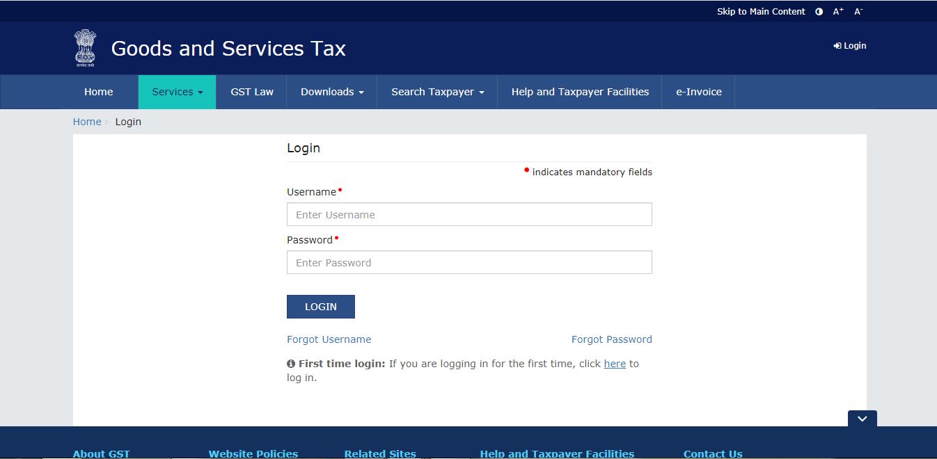 Opting-in for Composition Scheme for the Financial year 2021-2022 - Login Page