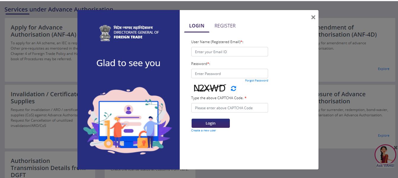 Procedure for Closure of Advance Authorizations - Loginpage