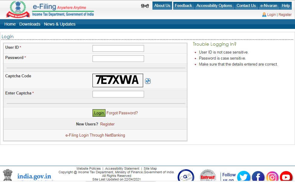 Statement of Financial Transactions (SFT) for Dividend income -Login Page