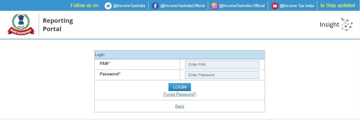 Statement of Financial Transactions (SFT) for Dividend income -Reporting Portal Login Page