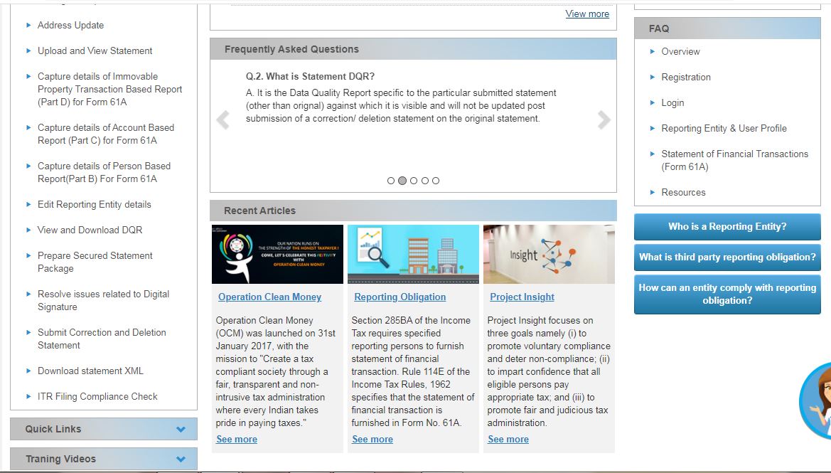 Statement of Financial Transactions (SFT) for Dividend income -Reporting Portal