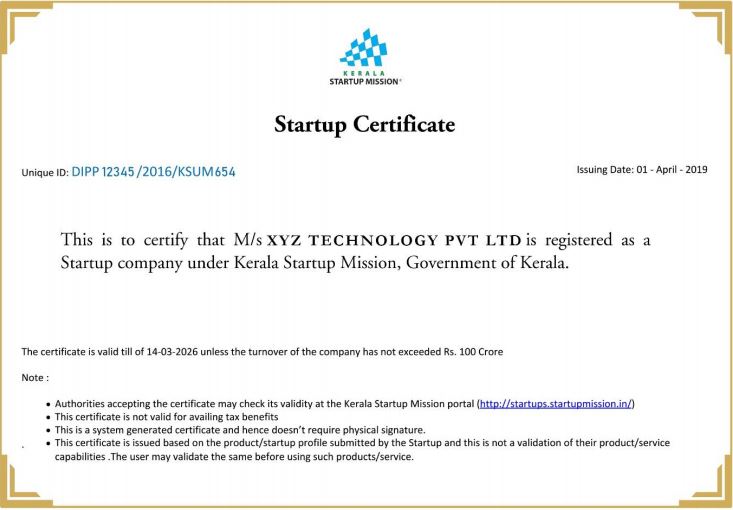Startup Certificate