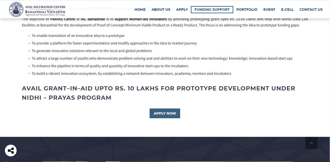 NIDHI-PRAYAS Program for Women Innovators - Apply