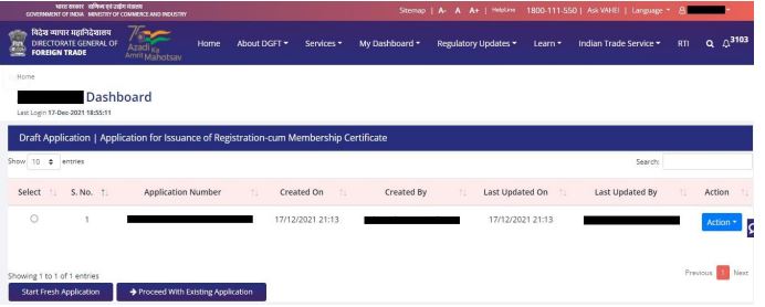 DGFT Registration cum Membership Certificate
