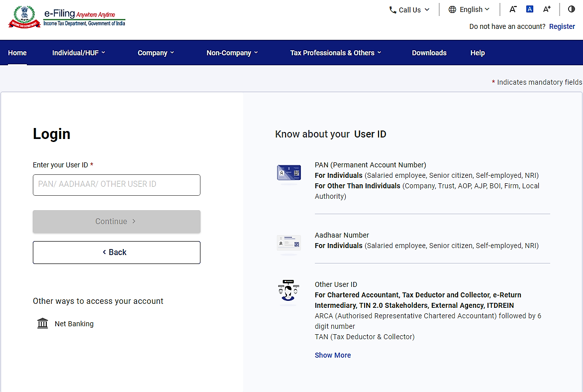 Log in with your registered user ID and password